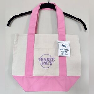 NWT Trader Joe’s Mini Canvas Tote Bag Pastel Pink